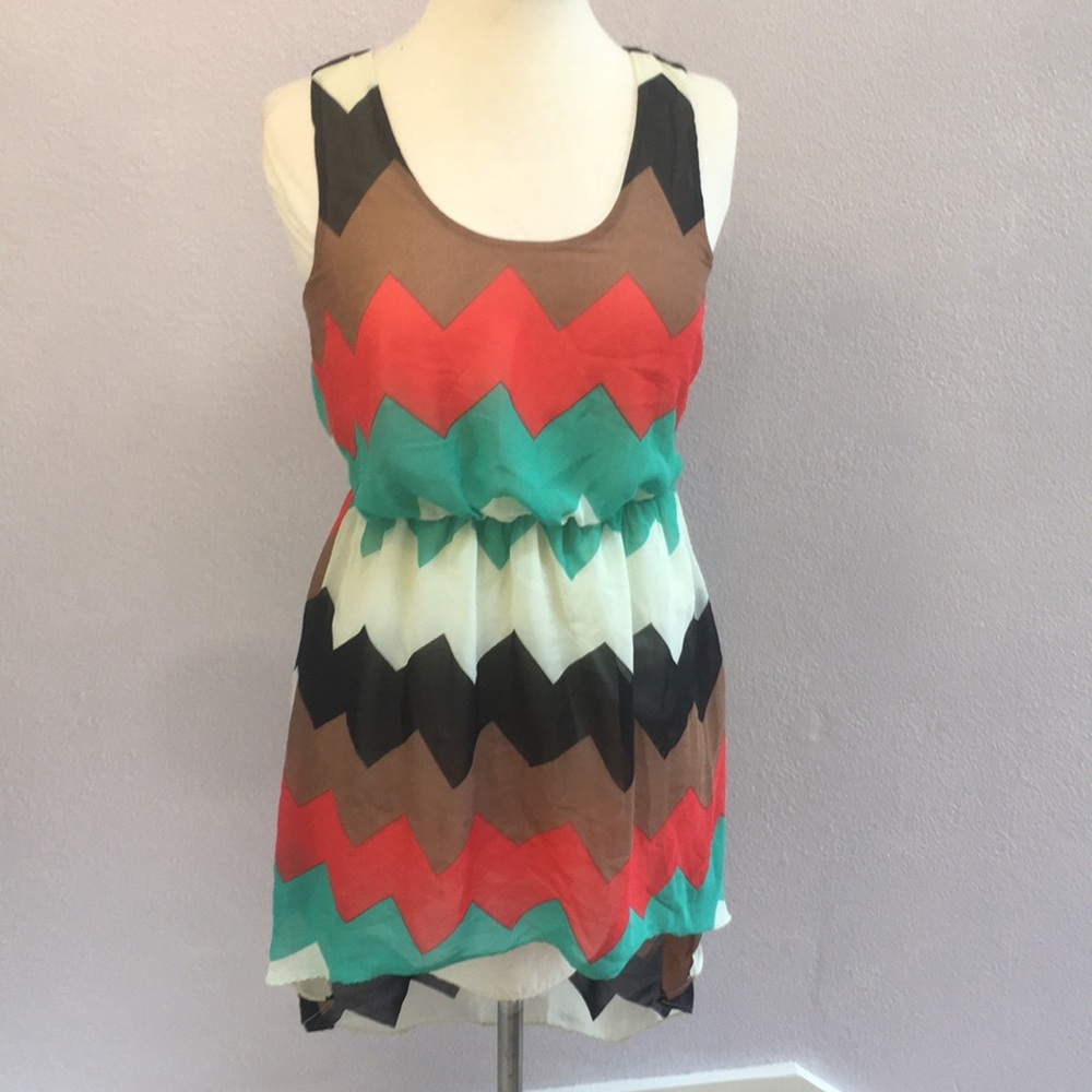 EUC Color Block Zig Zag High Low Dress